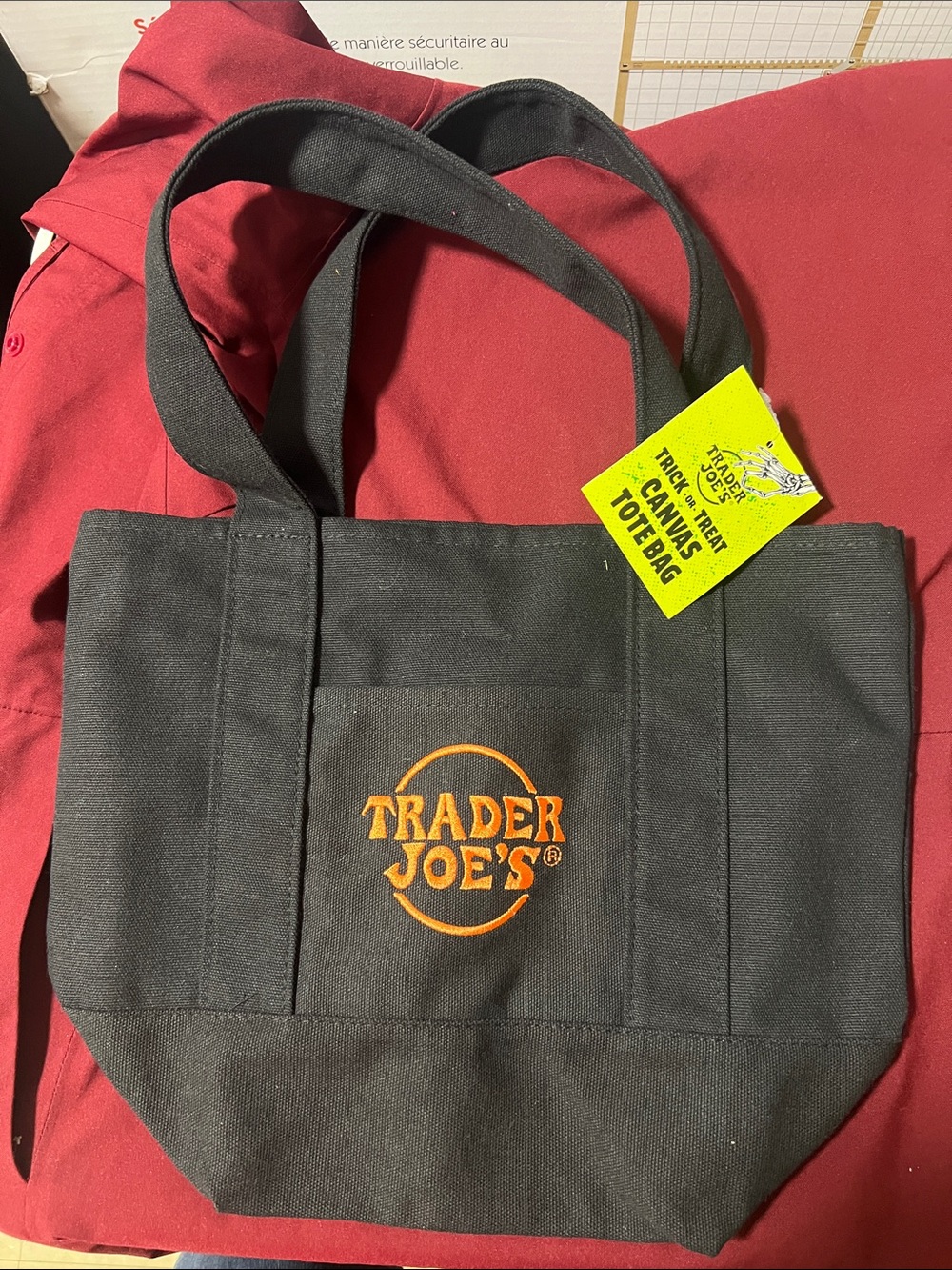 Trader Joe's Black Canvas Mini Tote with Orange Logo